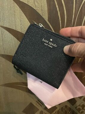 kate spade Black Glitter Zip Around Card Wallet